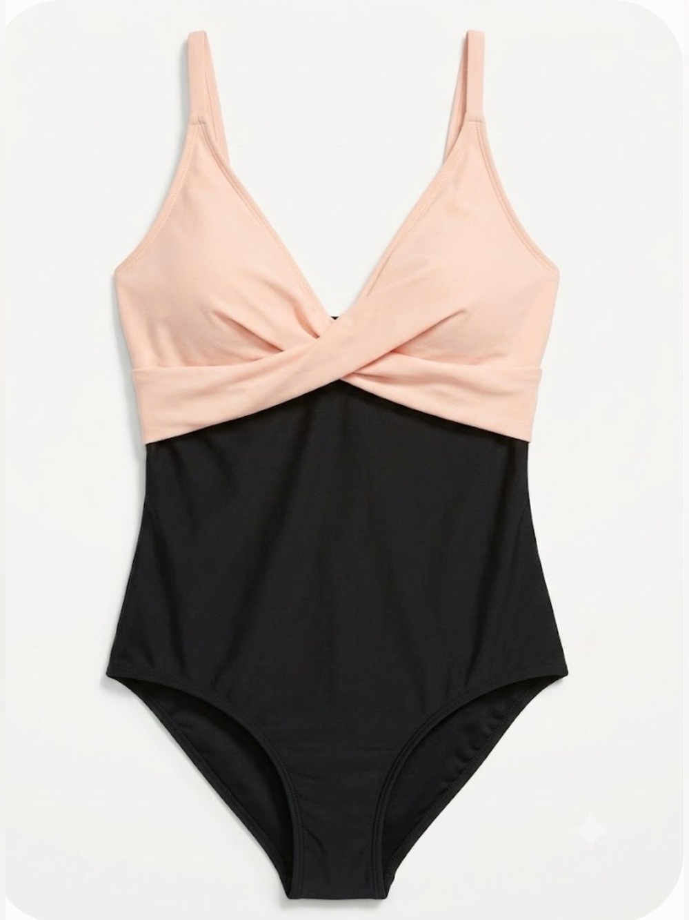 Tummy Control Two Colors Coral & Black One-Piece Swimsuit - M